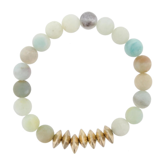 Amazonite Beaded Stretch Bracelet with Gold Triangle Spacers