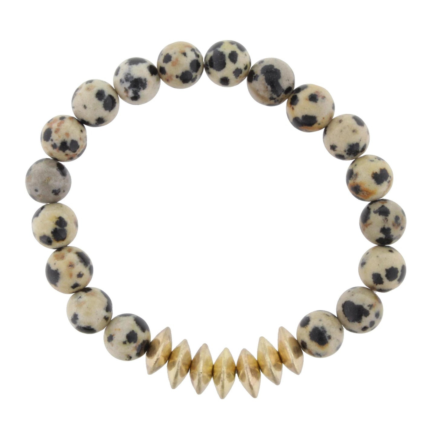 Dalmation Beaded Stretch Bracelet with Gold Triangle Spacers