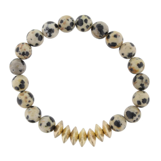 Dalmation Beaded Stretch Bracelet with Gold Triangle Spacers