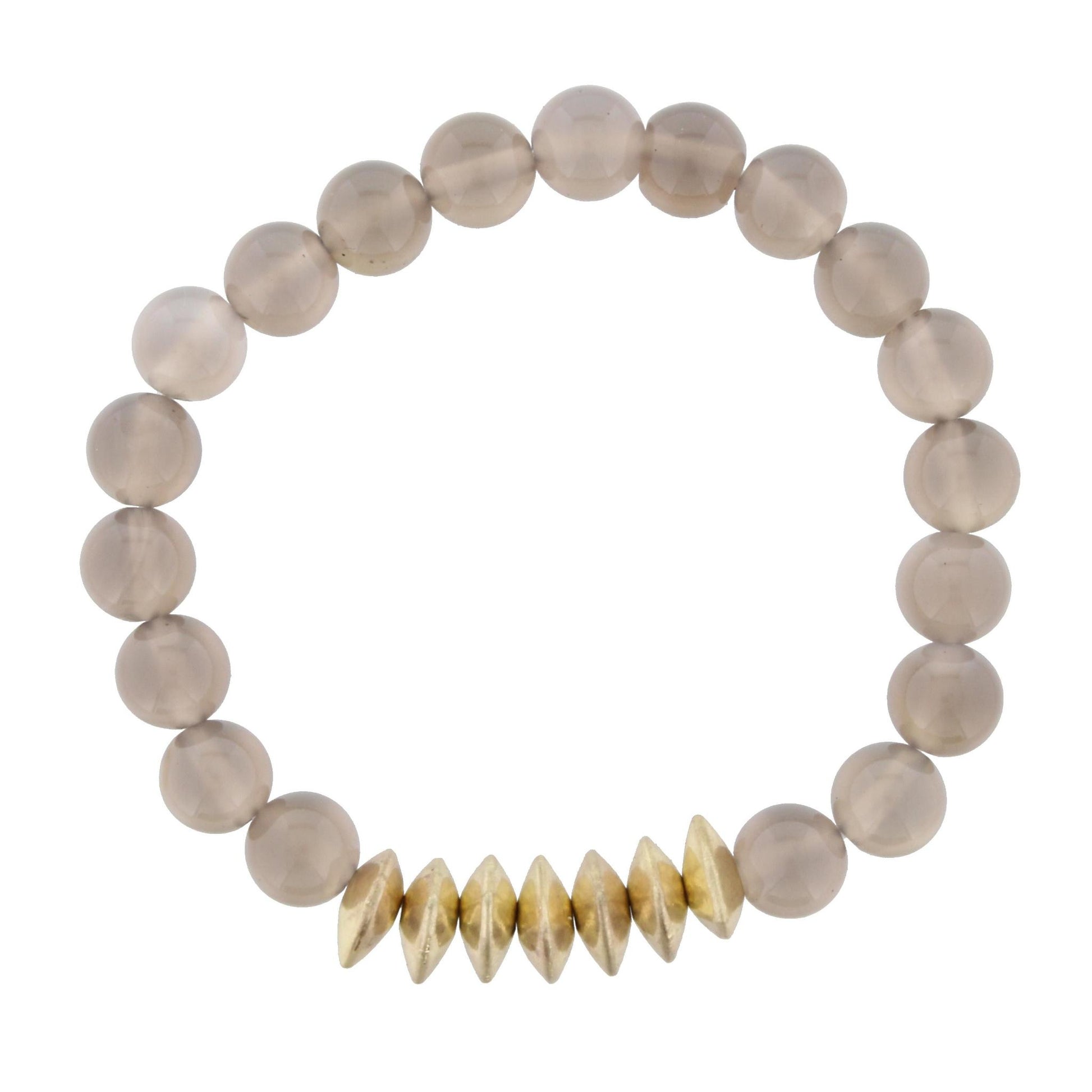 Grey Beaded Stretch Bracelet with Gold Triangle Spacers