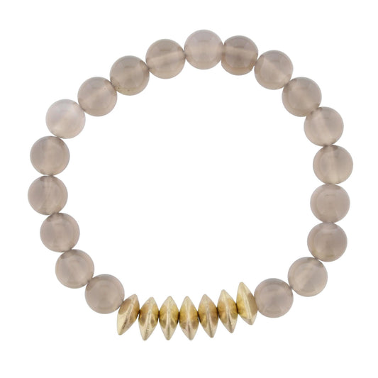 Grey Beaded Stretch Bracelet with Gold Triangle Spacers