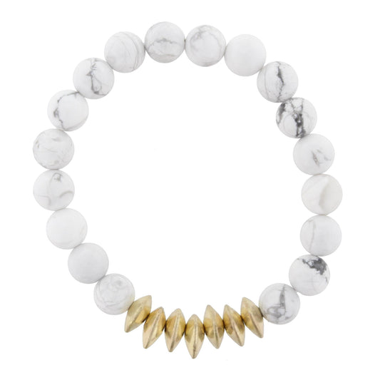 Howlite Beaded Stretch Bracelet with Gold Triangle Spacers