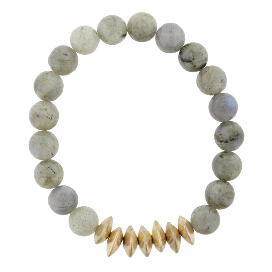 Kiwi Beaded Stretch Bracelet with Gold Triangle Spacers