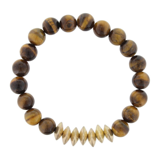 Tigers Eye Beaded Stretch Bracelet with Gold Triangle Spacers