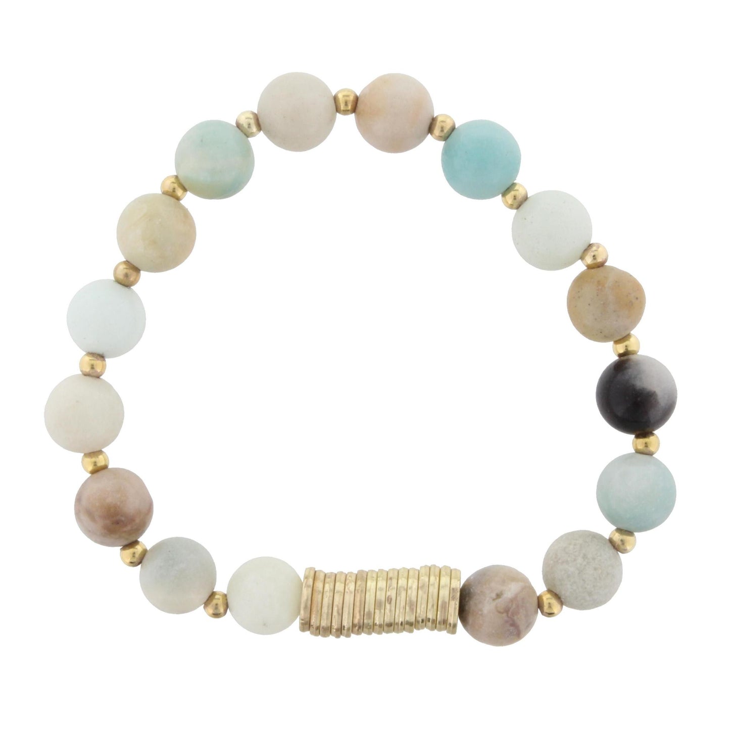 Amazonite Beaded Stretch Bracelet with Gold Disks