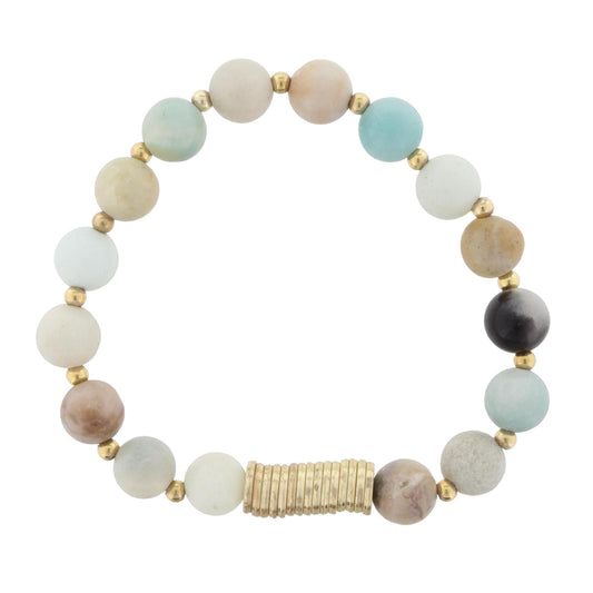 Amazonite Beaded Stretch Bracelet with Gold Disks