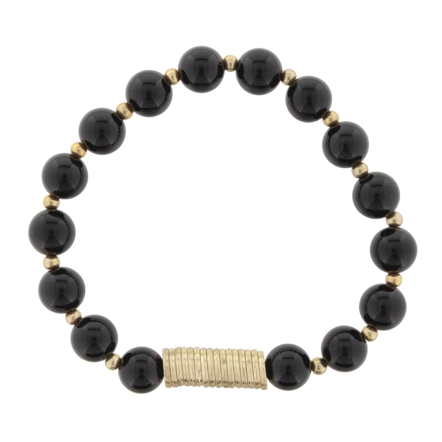 Black onyx Beaded Stretch Bracelet with Gold Disks