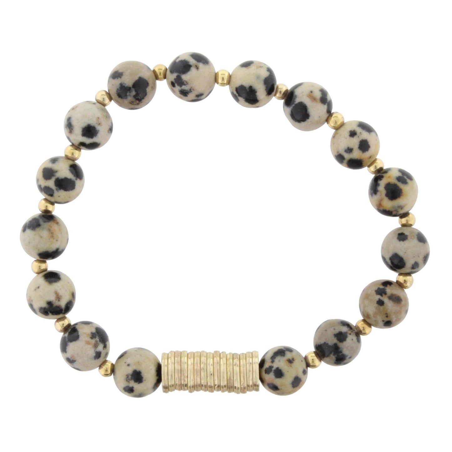 Dalmation Beaded Stretch Bracelet with Gold Disks