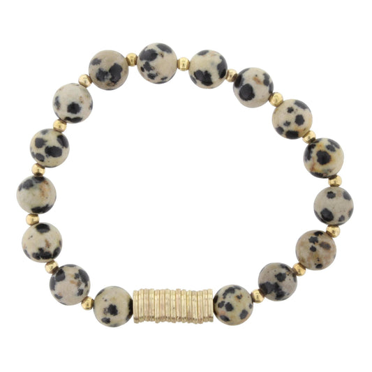Dalmation Beaded Stretch Bracelet with Gold Disks