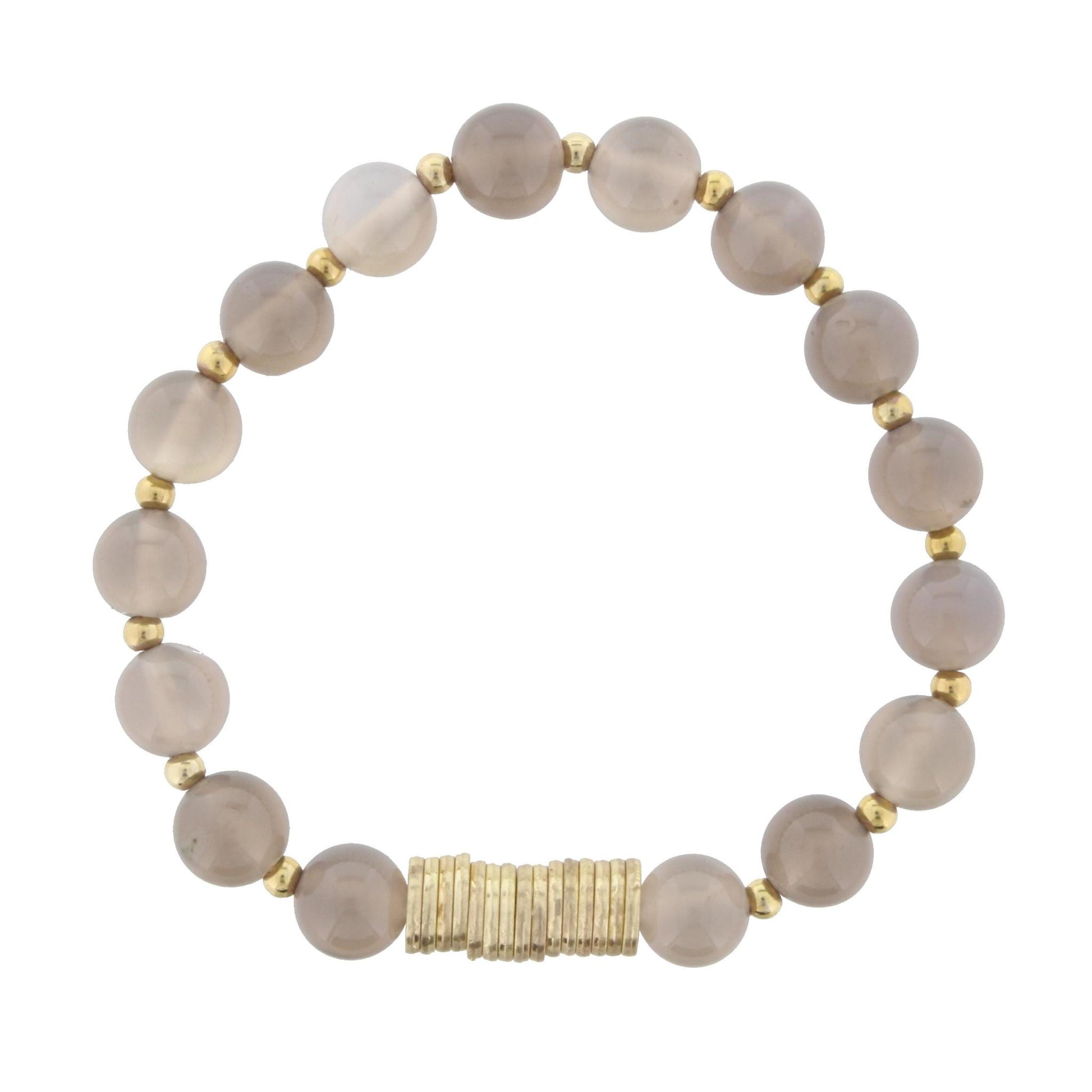 Grey Beaded Stretch Bracelet with Gold Disks