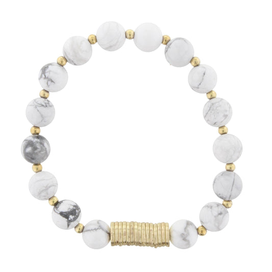 Howlite Beaded Stretch Bracelet with Gold Disks