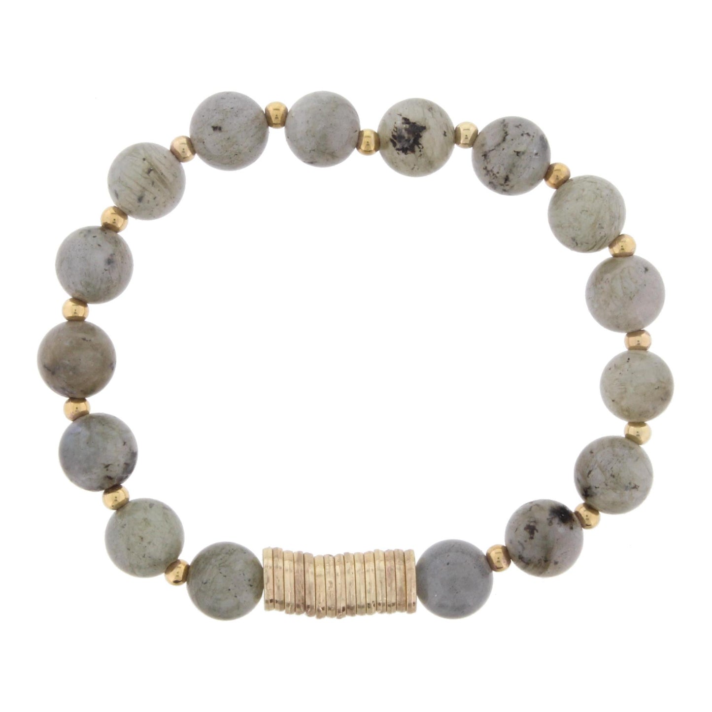 Kiwi Beaded Stretch Bracelet with Gold Disks