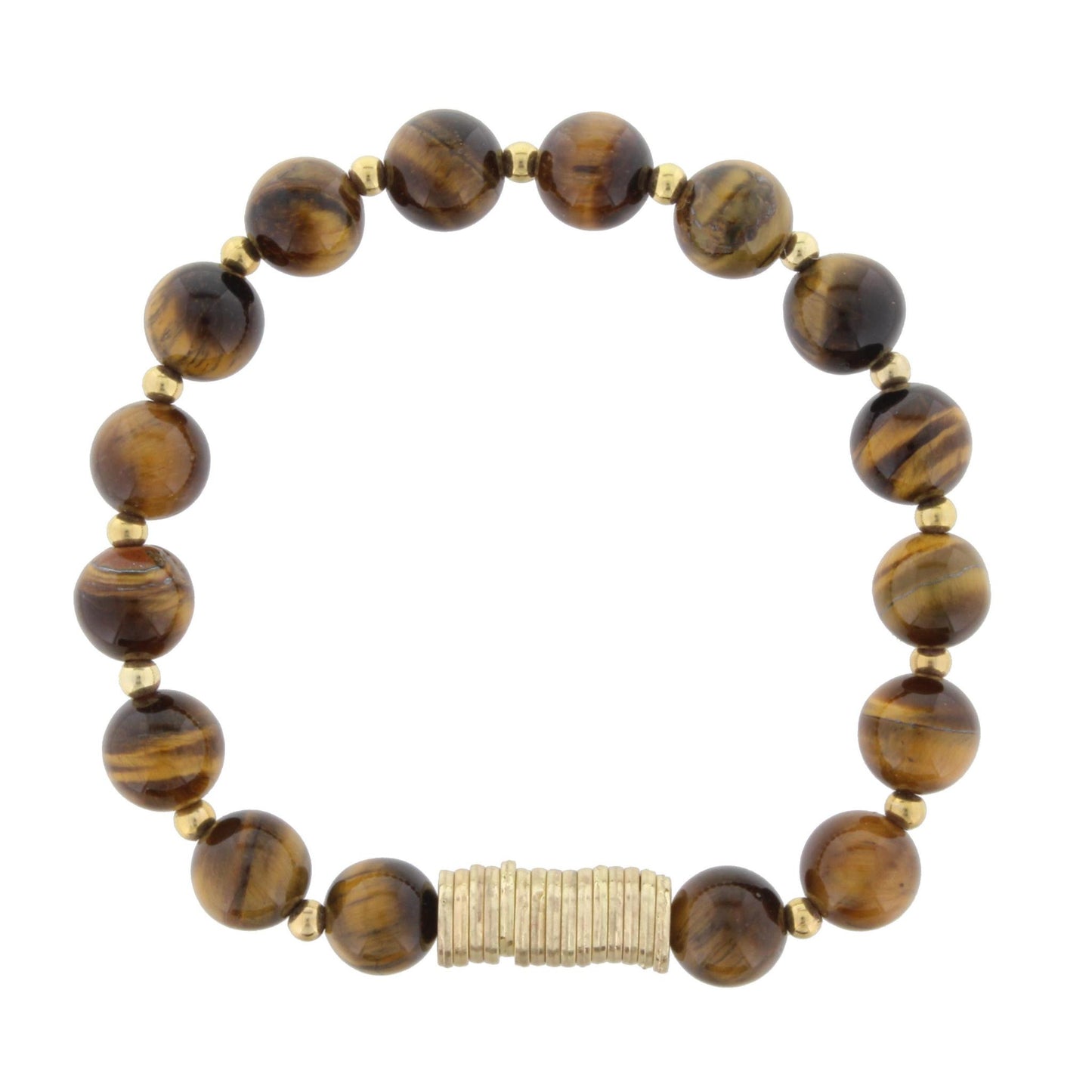 Tigers Eye Beaded Stretch Bracelet with Gold Disks