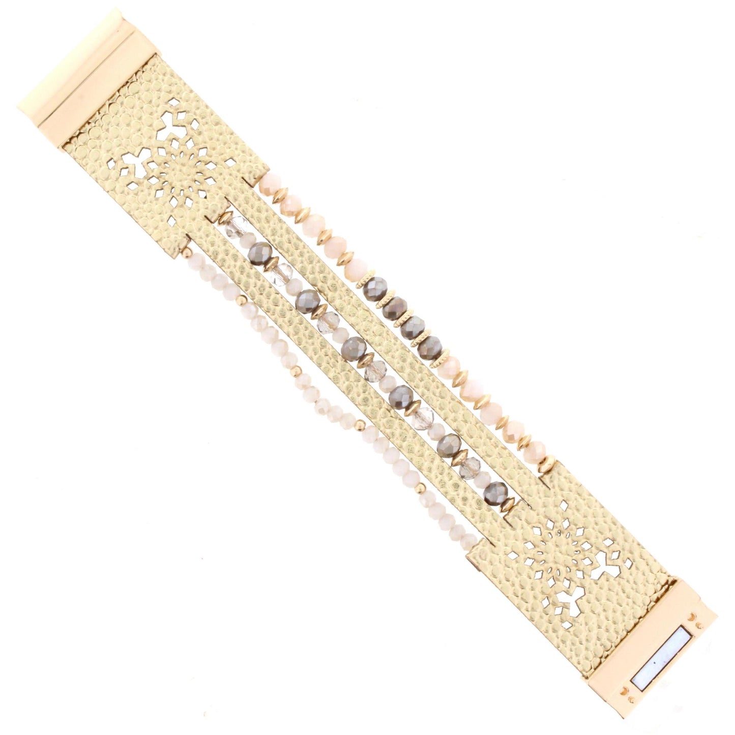 Neutral Beaded Multi Strand Gold Leather Bracelet