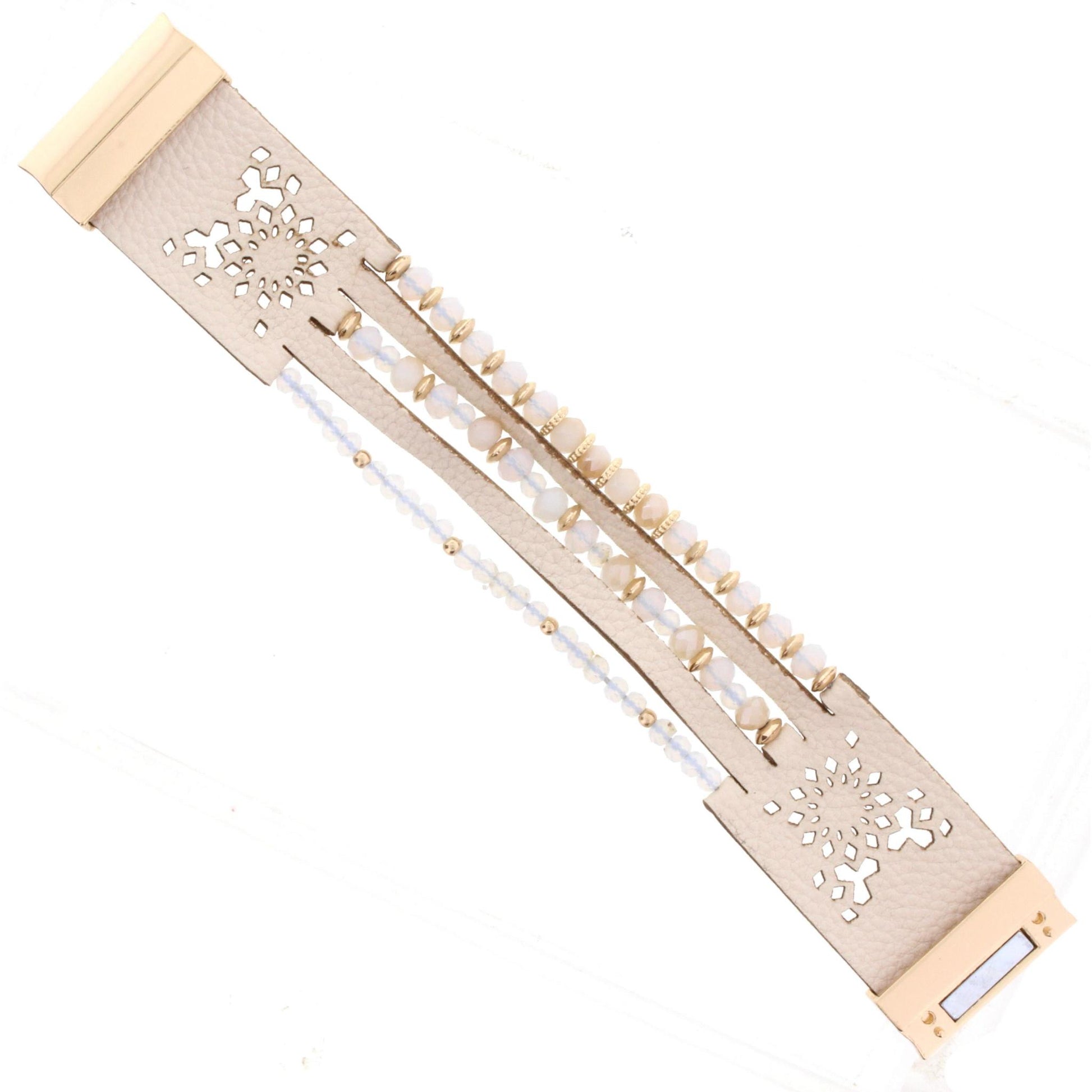 Opal Beaded Multi Strand Cream Leather Bracelet