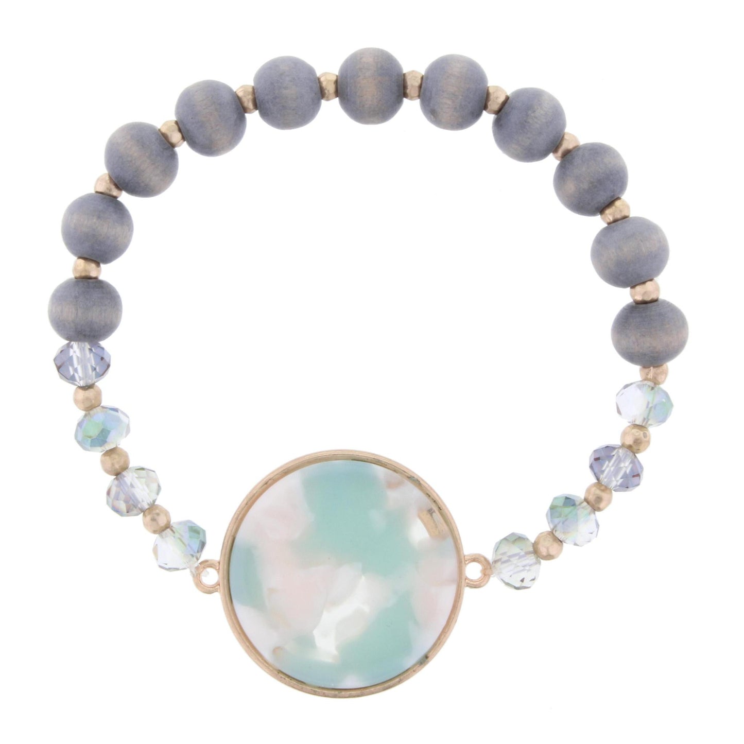 Grey Beaded Stretch Bracelet with Mint Multi Circle Resin