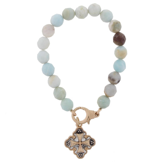 Amazonite Stretch Bracelet Double Sided "Psalm 139:14" Charm