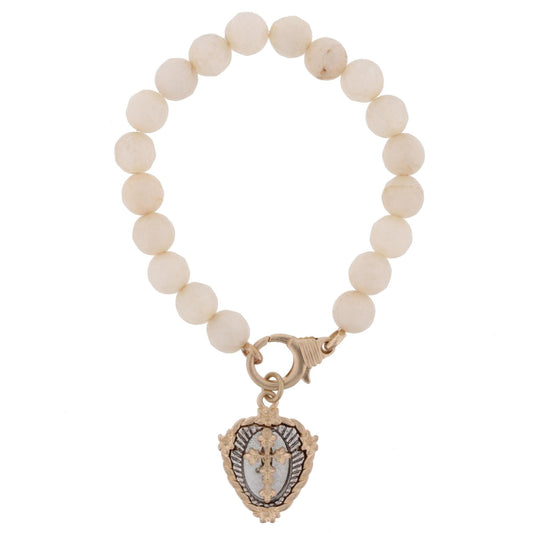 Blush Stretch Bracelet with Double Sided "Let Your Faith Be Bigger" Charm