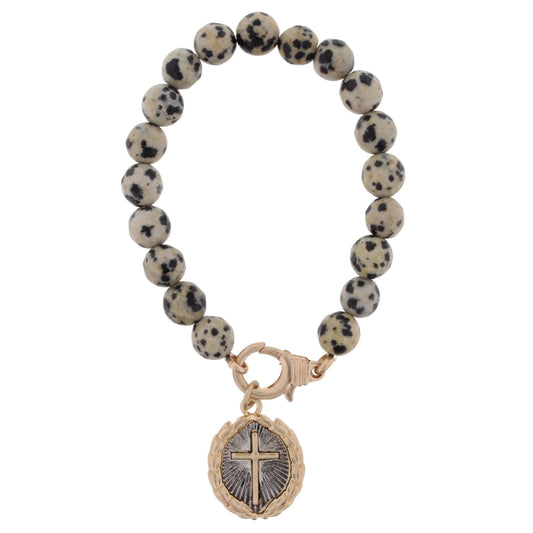 Dalmation Stretch Bracelet with Double Sided "It Always Trusts, Always Protects" Charm