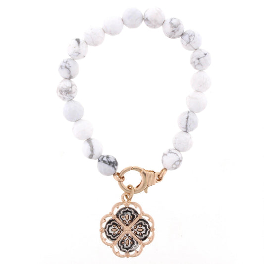 Howlite Stretch Bracelet with Double Sided "Matthew 5:14" Charm