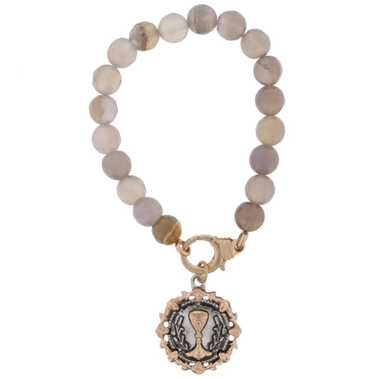 Grey Stretch Bracelet with Double Sided "For God So Loved the World" Charm
