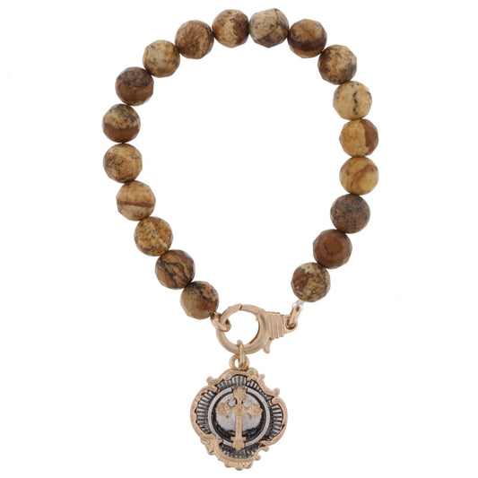 Picture Jasper Stretch Bracelet with Double Sided "Your Word is a Lamp" Charm