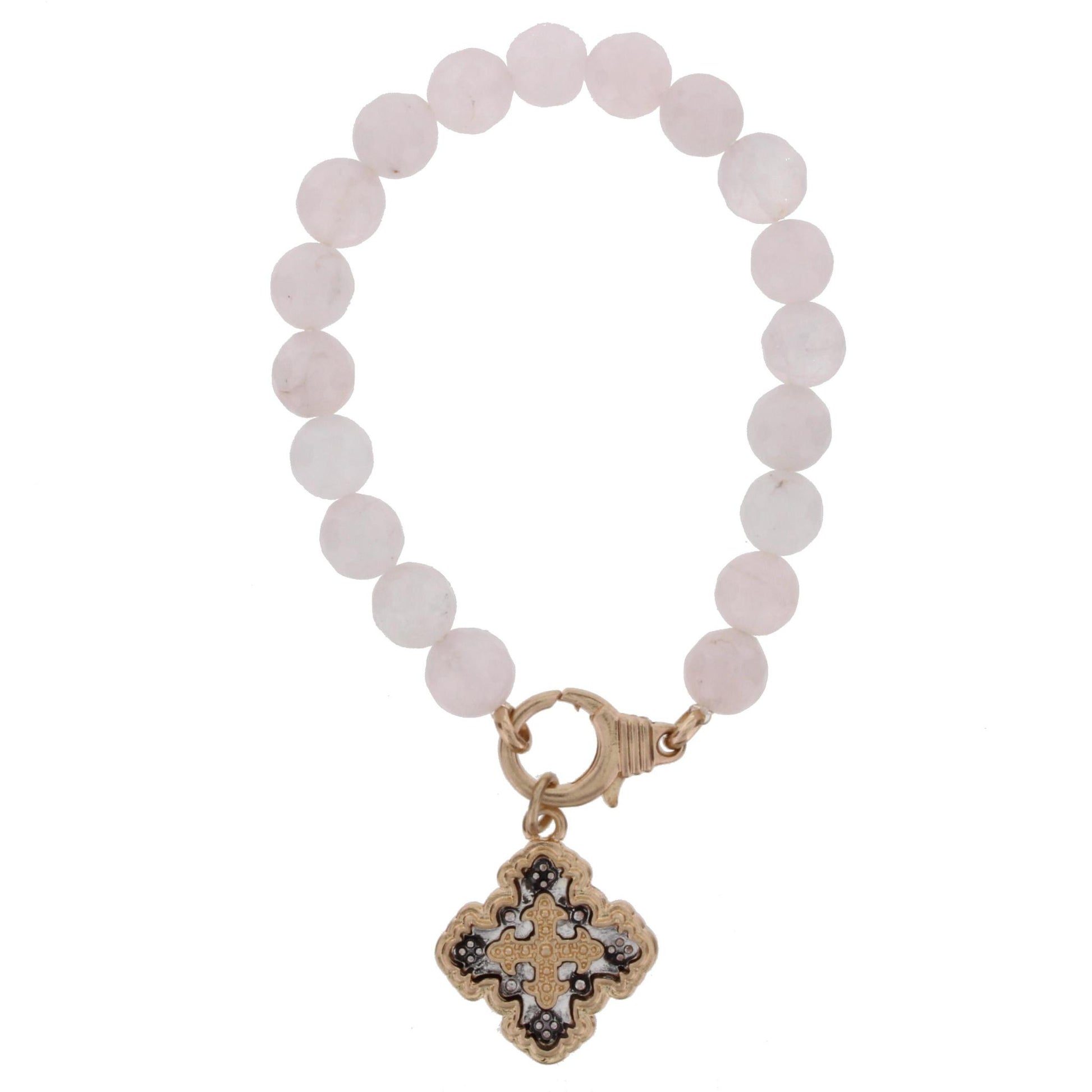 Rose Quartz Stretch Bracelet with Double Sided "I Will Trust in You" Charm