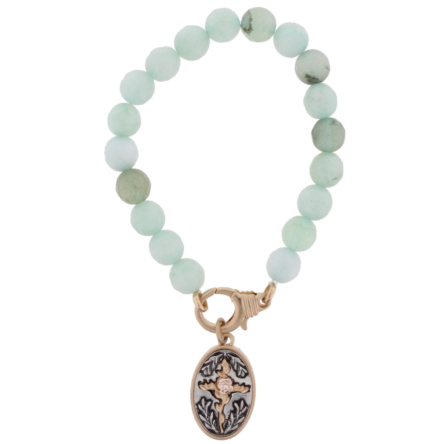Chalcedony Stretch Bracelet with Double Sided "The Lords Prayer" Charm