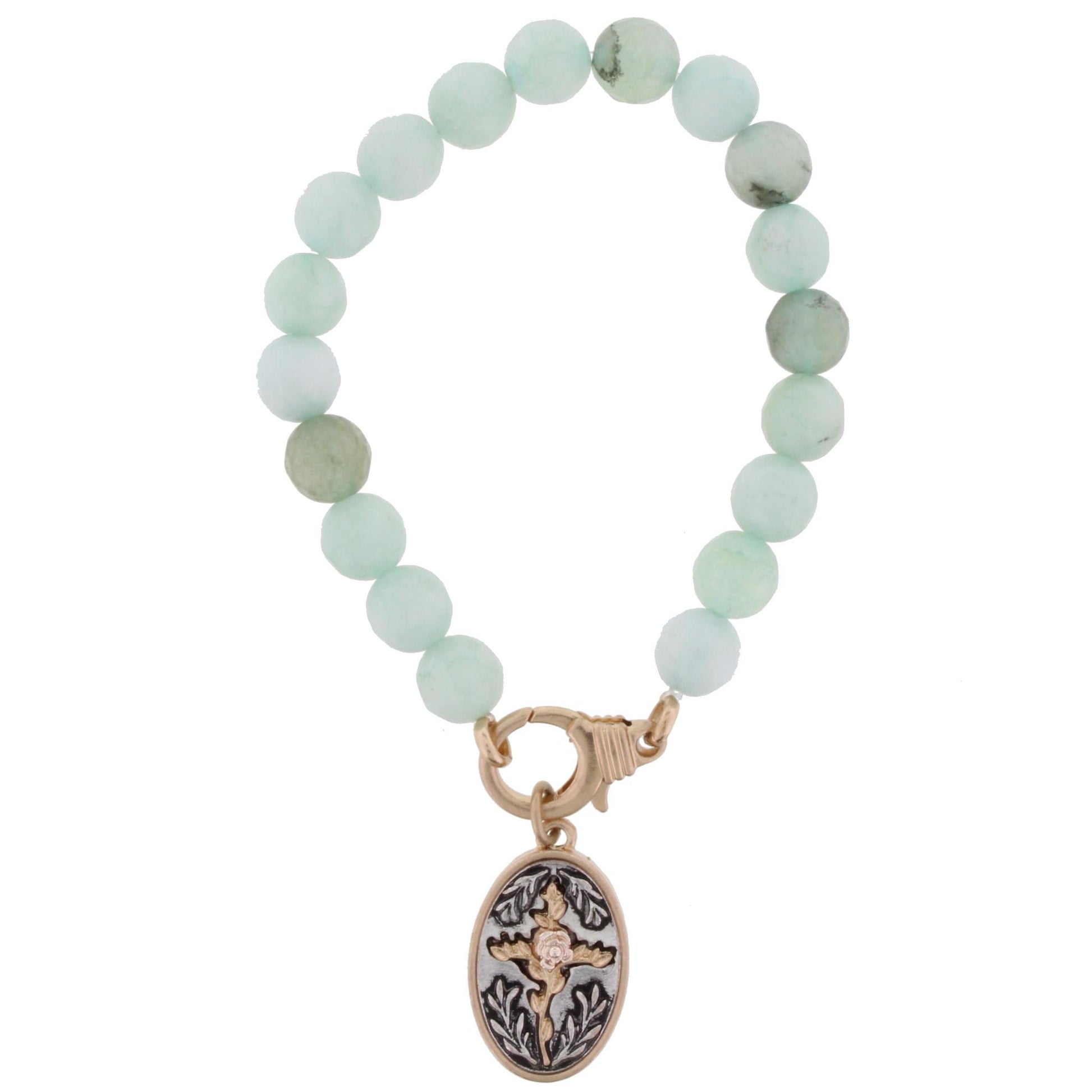 Chalcedony Stretch Bracelet with Double Sided "The Lords Prayer" Charm