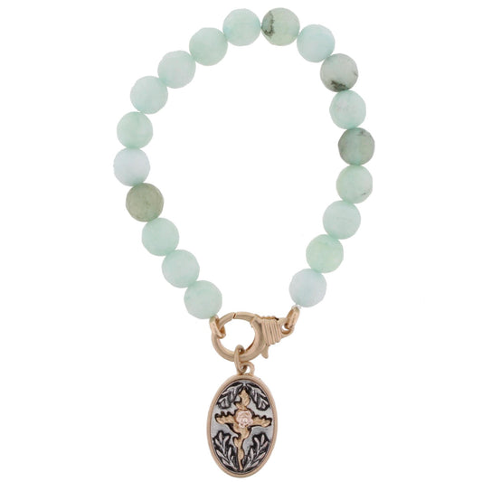 Chalcedony Stretch Bracelet with Double Sided "The Lords Prayer" Charm
