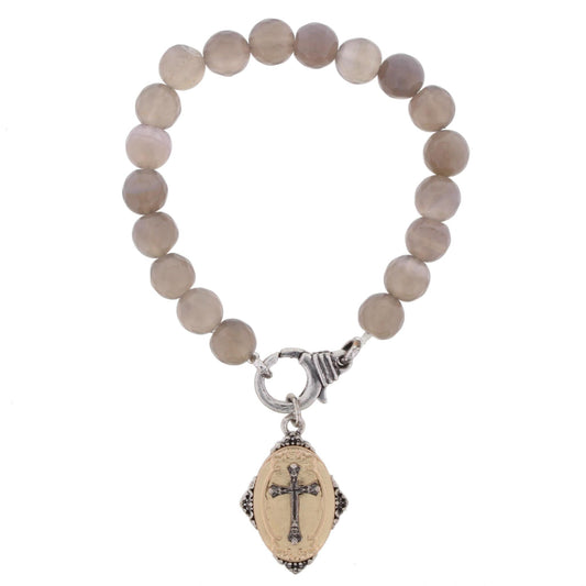 Grey Stretch Bracelet with Double Sided "Your Word is a Lamp to My Feet" Charm