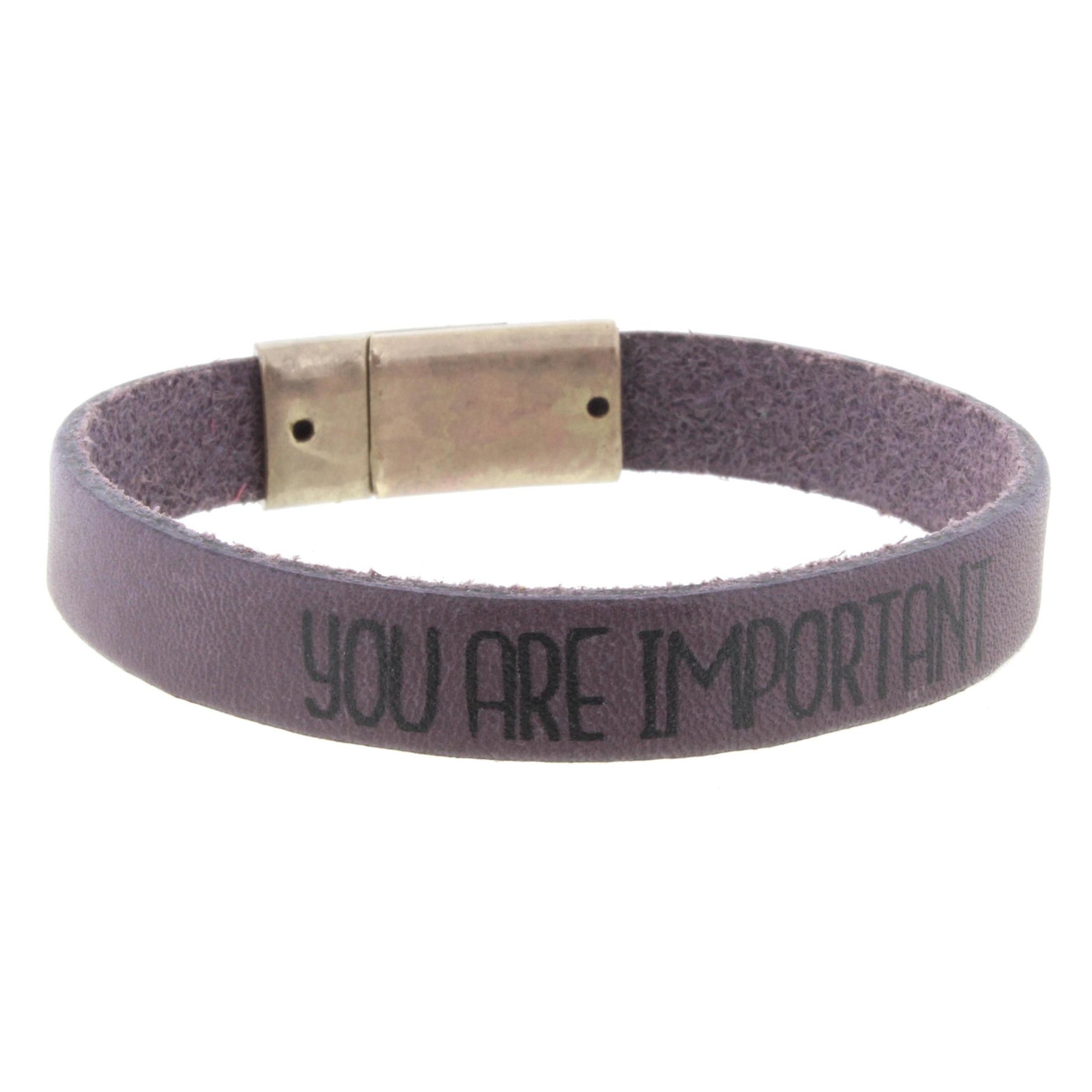 Plum Leather "You Are Important" Bracelet