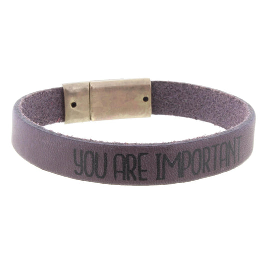 Plum Leather "You Are Important" Bracelet