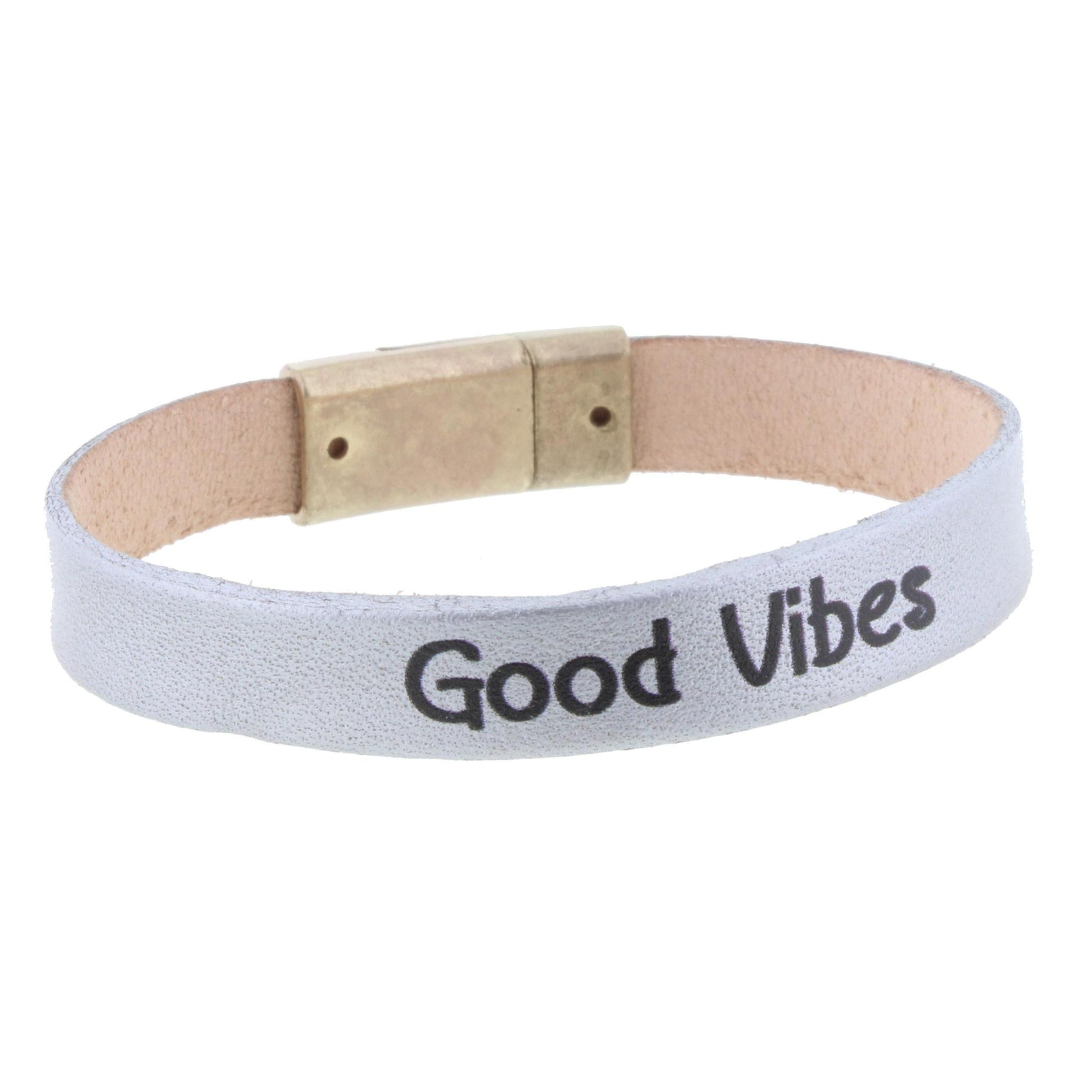 Silver Leather "Good Vibes" Bracelet