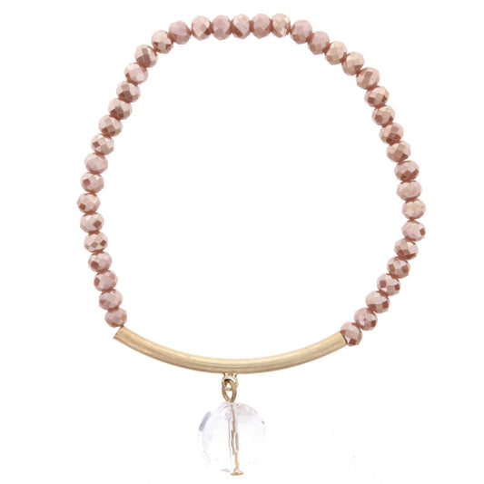 Sahara Brown Beaded Stretch Bracelet with Gold Bar and Circle Crystal