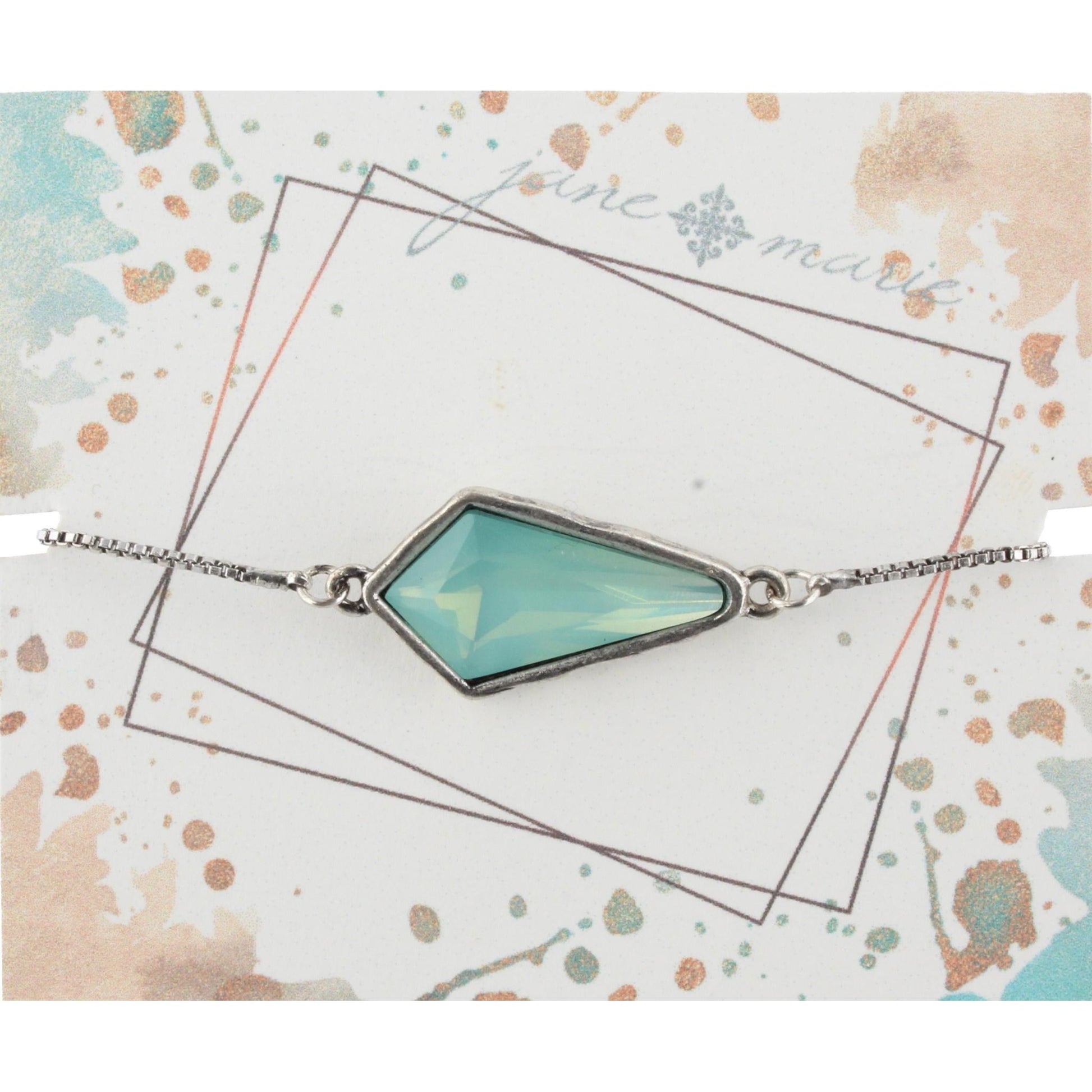 Silver Adjustable Chain Bracelet with Light Aqua Pointed Teardrop Rhinestone