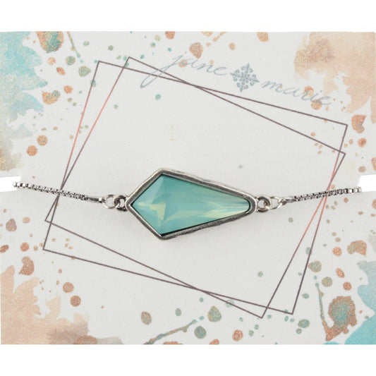 Silver Adjustable Chain Bracelet with Light Aqua Pointed Teardrop Rhinestone