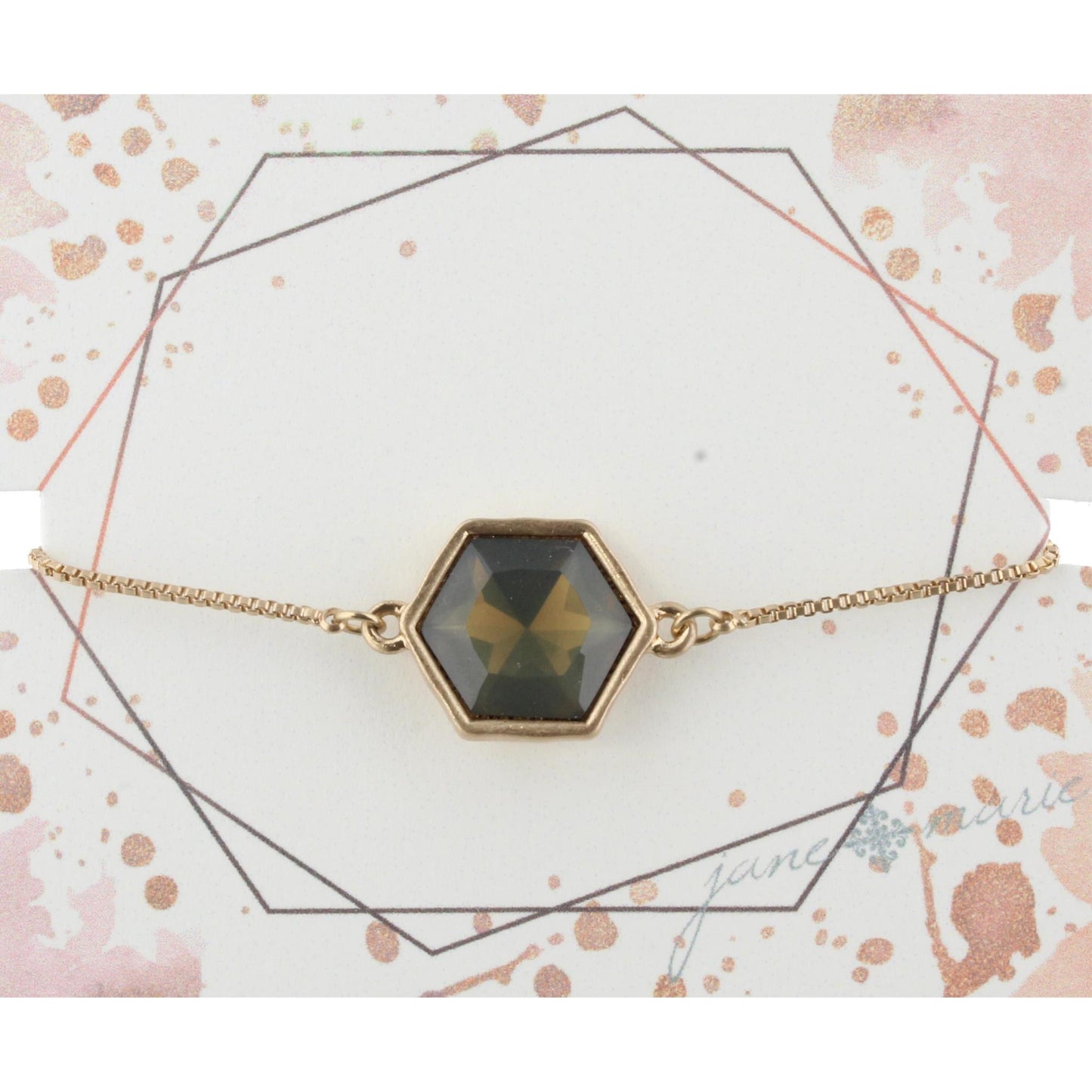 Gold Adjustable Chain Bracelet with Black Diamond Hexagon Rhinestone