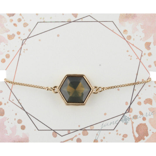 Gold Adjustable Chain Bracelet with Black Diamond Hexagon Rhinestone