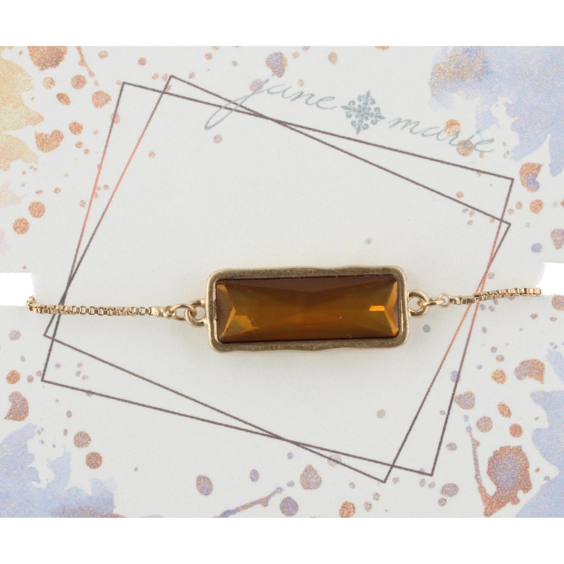 Gold Adjustable Chain Bracelet with Brown Rectangle Rhinestone Bracelet