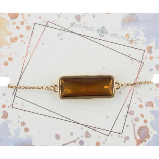 Gold Adjustable Chain Bracelet with Brown Rectangle Rhinestone Bracelet