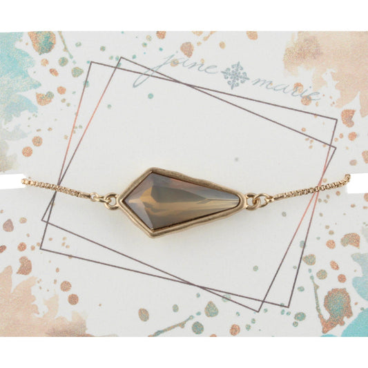 Gold Adjustable Chain Bracelet with Grey Pointed Teardrop Rhinestone