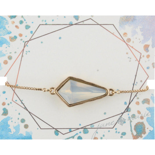 Gold Adjustable Chain Bracelet with Opal Pointed Teardrop Rhinestone