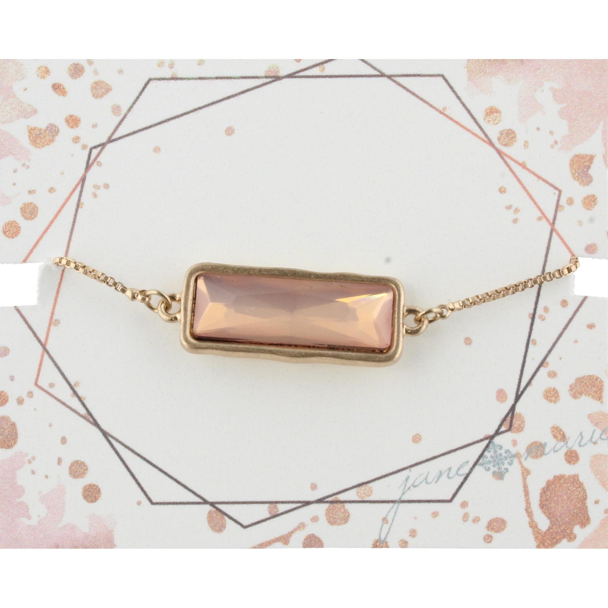 Gold Adjustable Chain Bracelet with Pink Rectangle Rhinestone