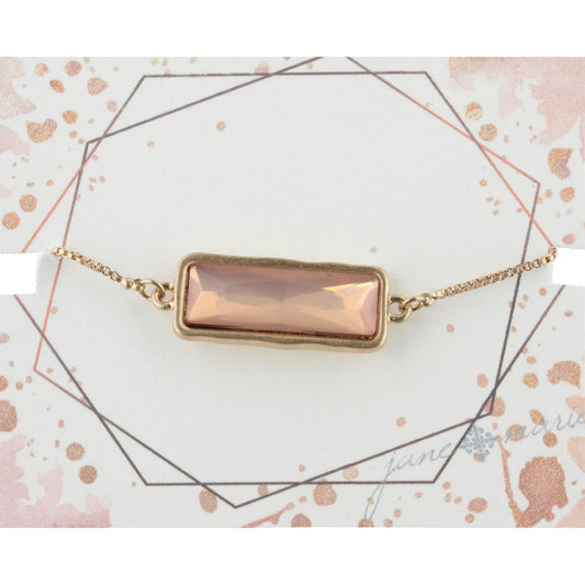 Gold Adjustable Chain Bracelet with Pink Rectangle Rhinestone