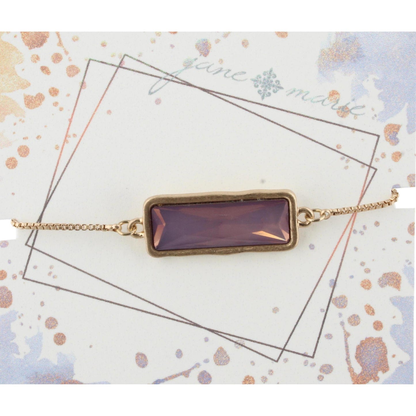 Gold Adjustable Chain Bracelet with Purple Rectangle Rhinestone