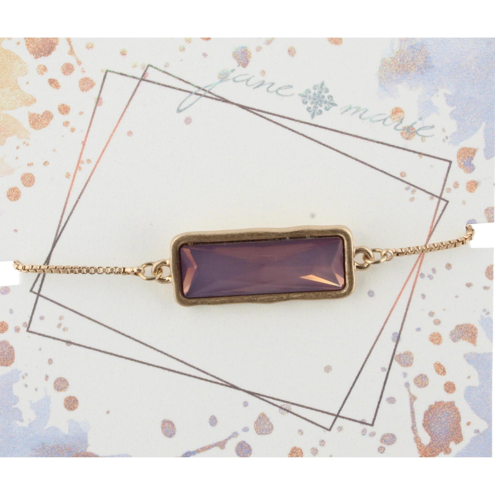 Gold Adjustable Chain Bracelet with Purple Rectangle Rhinestone