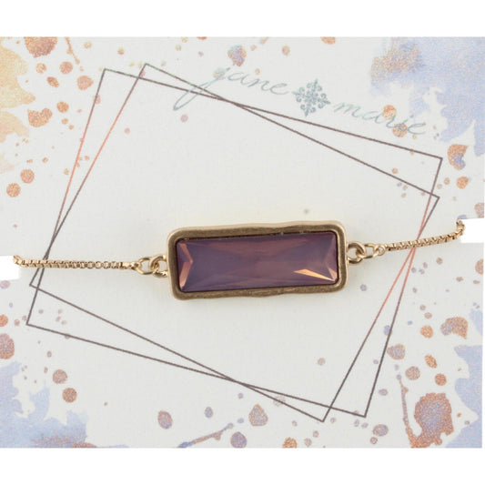 Gold Adjustable Chain Bracelet with Purple Rectangle Rhinestone