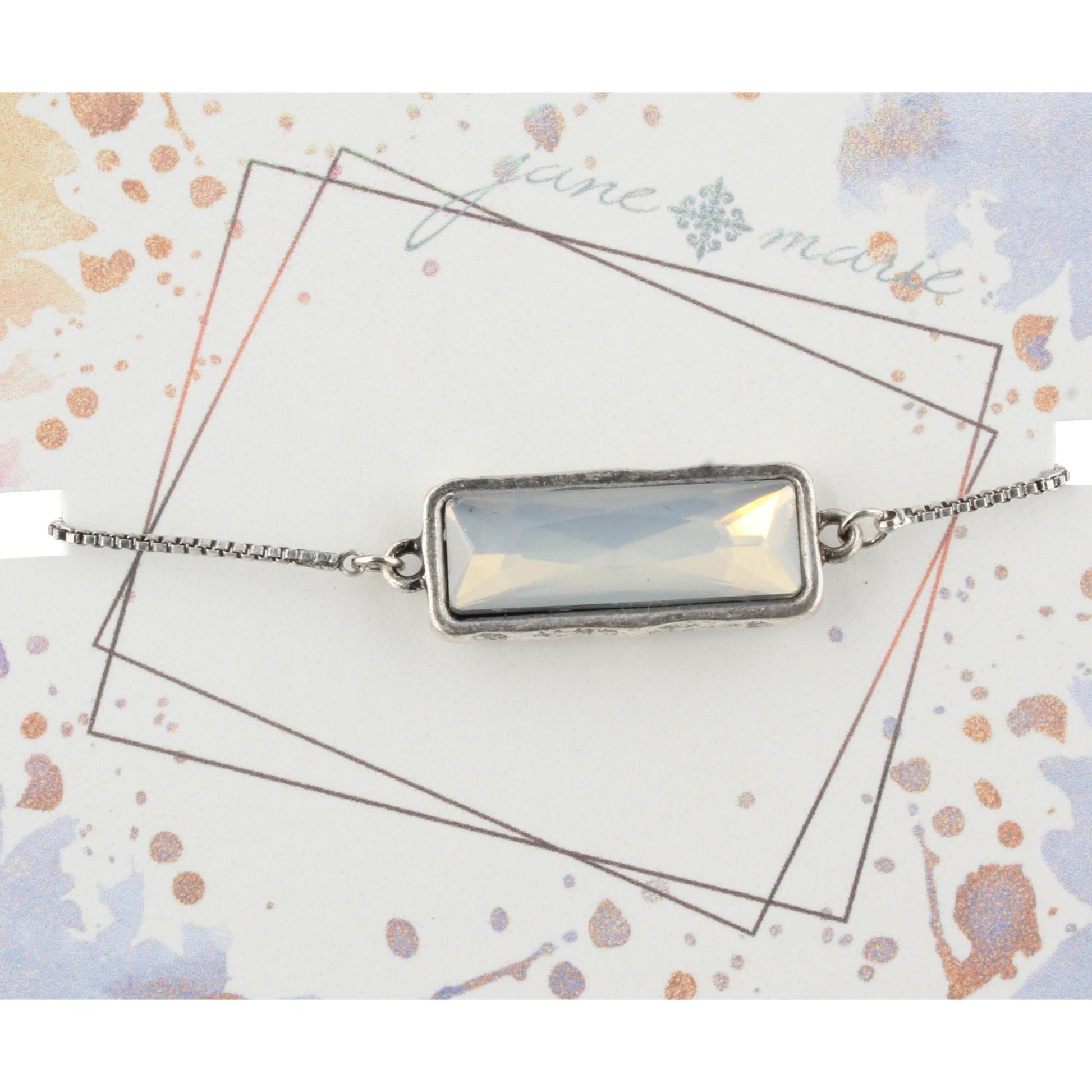 Silver Adjustable Chain Bracelet with Opal Rhinestone Rectangle