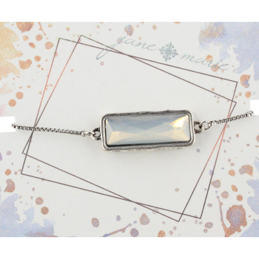Silver Adjustable Chain Bracelet with Opal Rhinestone Rectangle
